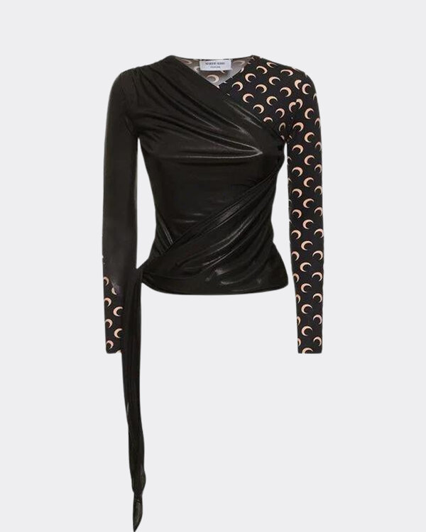 Marine Serre Regenerated Jersey Drapped Top Zwart Regenerated Jersey Drapped Top Zwart