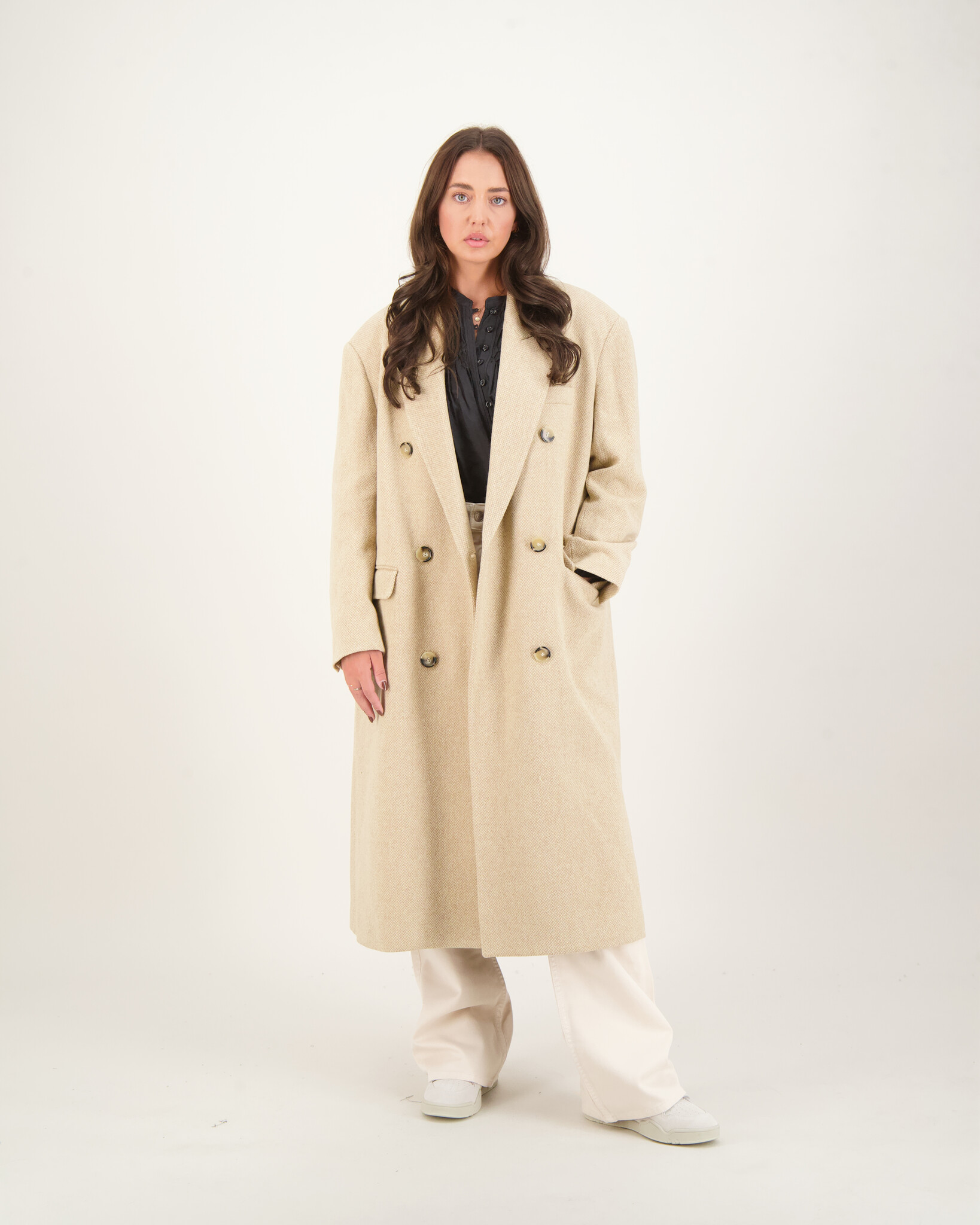 Isabel Marant Lexana double breasted wool blend coat Ecru