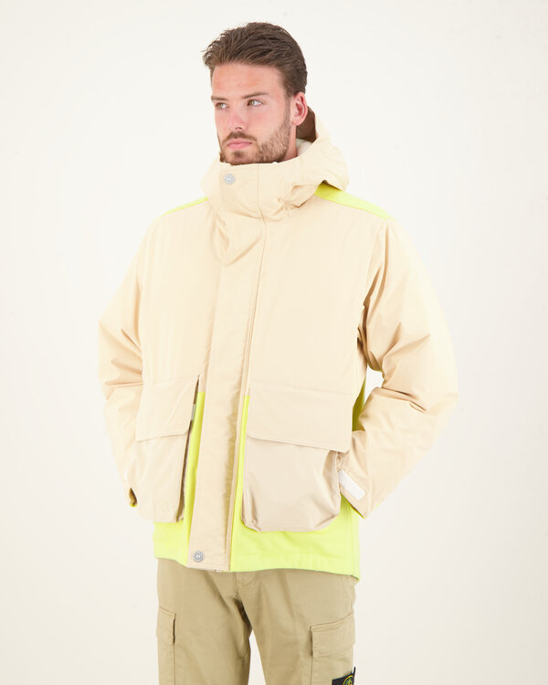 443X3 Panno Resinato with plated reflective Real Down Jacket Geel