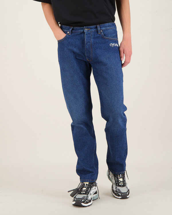 Script Tapered Jeans Blauw