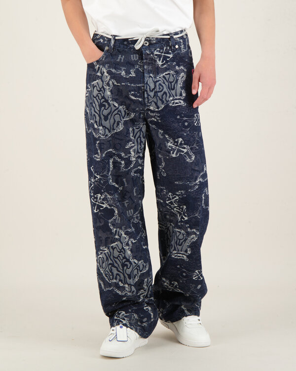 Camo Jacquard straight Jeans Blue