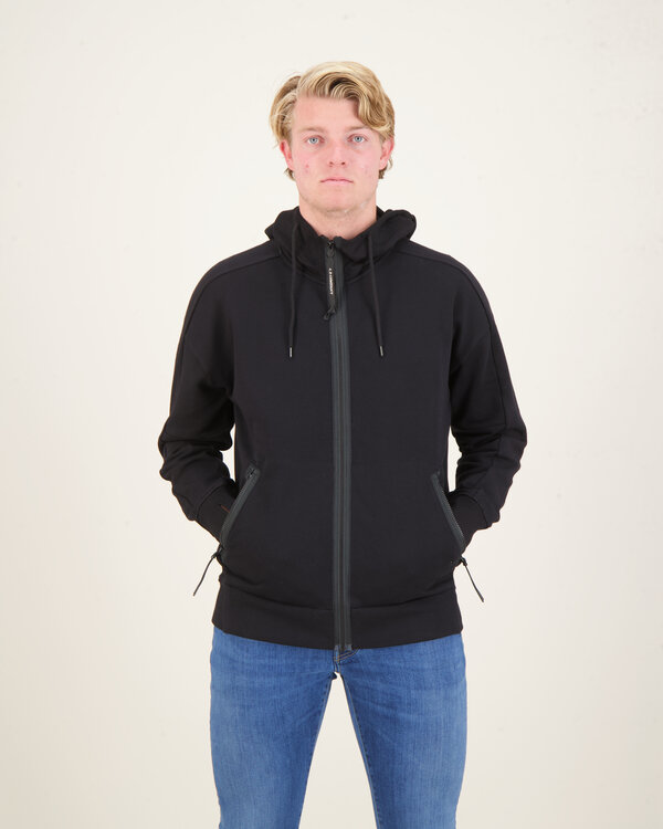 Diagonal Raised Fleece Goggle Zipped Hooded Sweatshirt Zwart