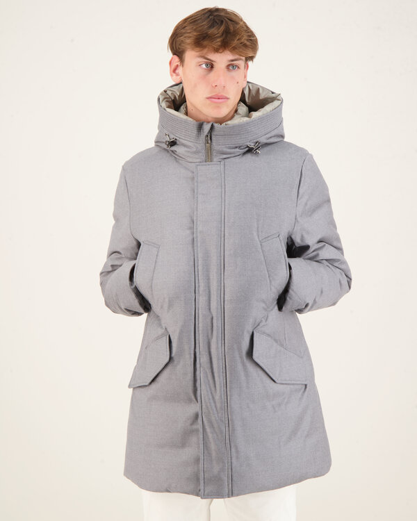 Luxe Wool Silk Parka Licht Grijs
