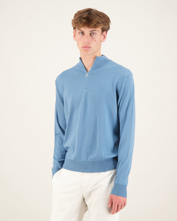 Zipper Sweater Extra Fine Marino Blau