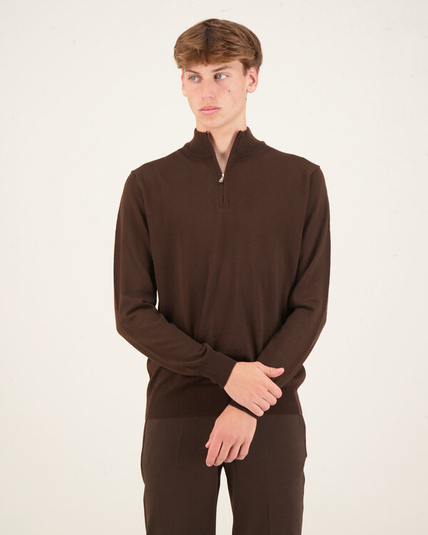 Zipper Sweater Extra Fine Marino Braun