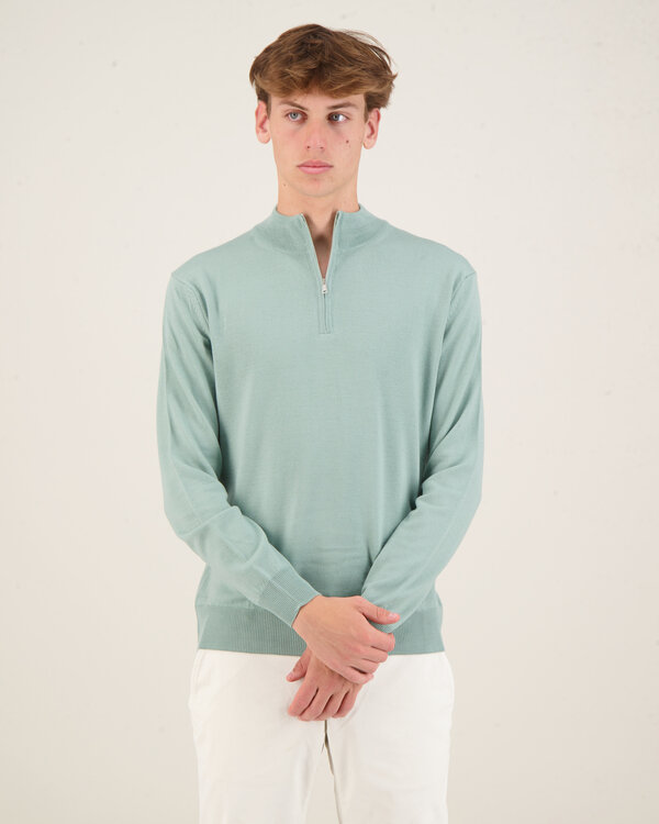 Zipper Sweater Extra Fine Marino Mint Grün