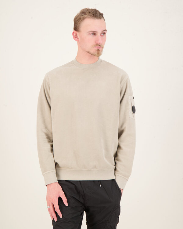 Brushed Diagonal Fleece Goggle Crewneck Sweater Khaki