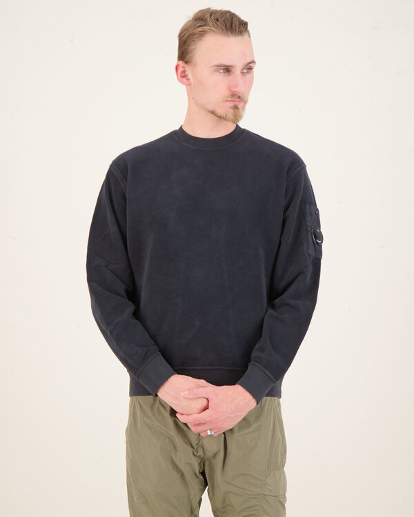 Brushed Diagonal Fleece Goggle Crewneck Sweater Zwart