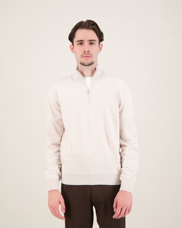 Knitwear Mock Zip Sweater Ecru
