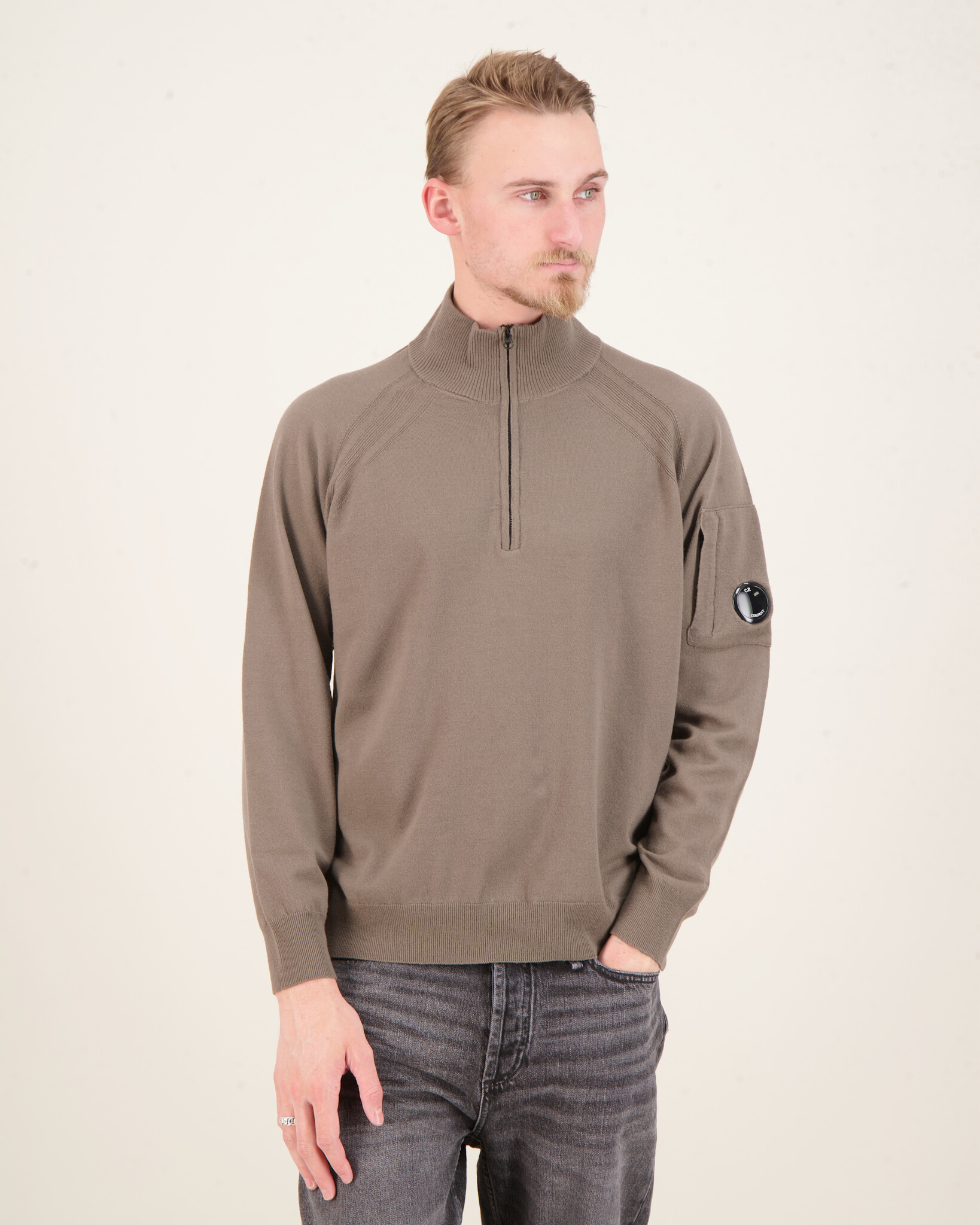 C.P. Company Knitwear Polo Collar Half Zip Sweater Taupe - Beachim