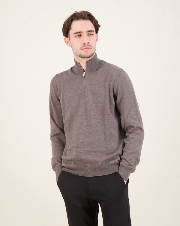 Knitwear Mock Zip Sweater Taupe