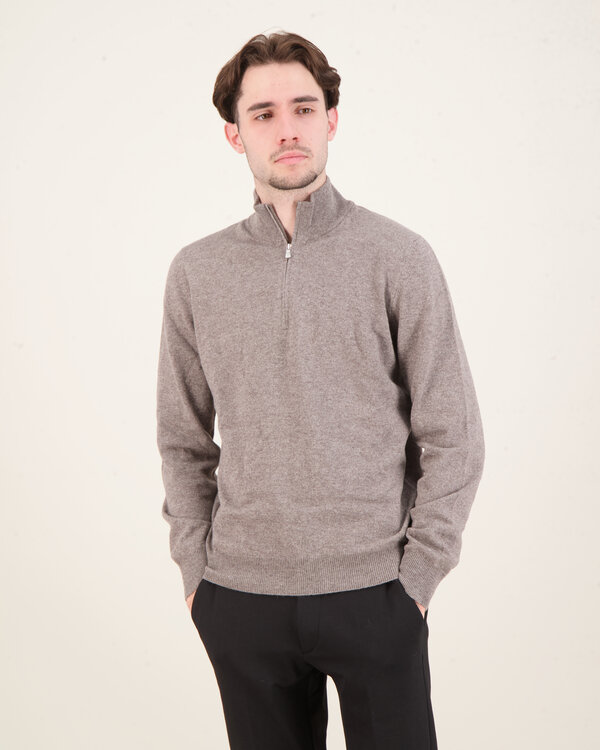 Knitwear Mock Zip Sweater Beige