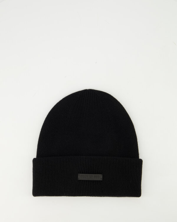 Patch Knitted Ribbed Beanie Zwart