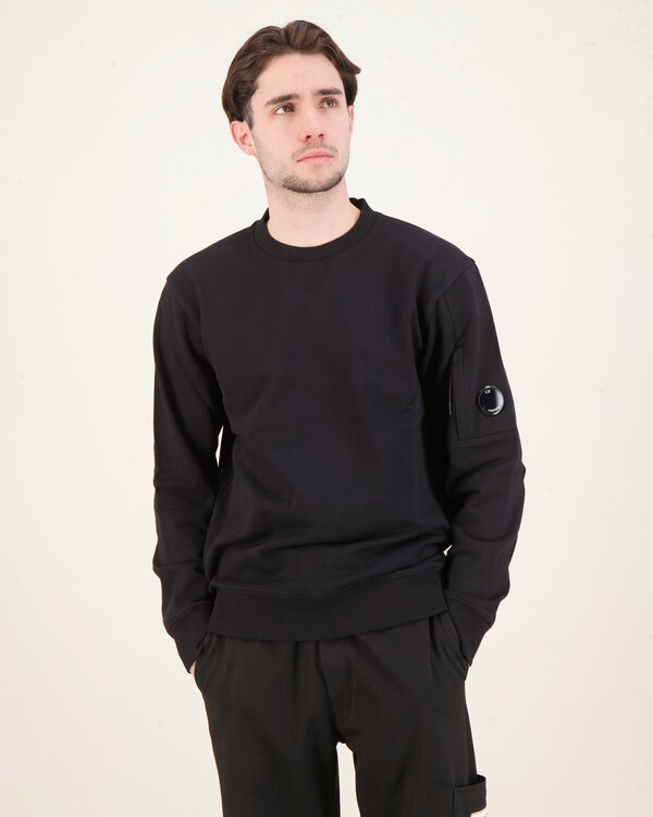 Diagonal Raised Fleece Crew Neck Lens Sweatshirt Zwart