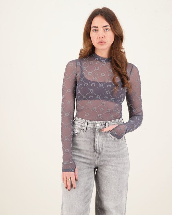 Recycled Mesh Flock Highneck Top Grijs
