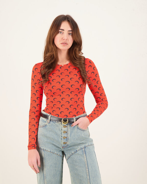 Recycled Moon Jersey  Sleeve Top Rood