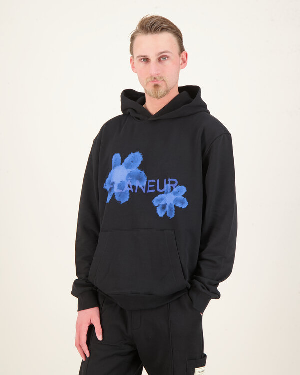 Floral Watercolor Zip-Up Hoodie Schwarz