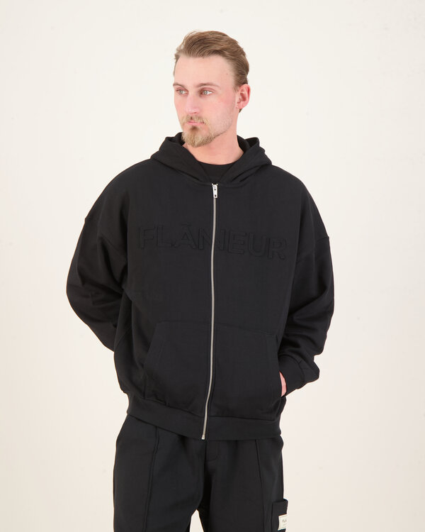 Embossed Zip-Up Hoodie Zwart