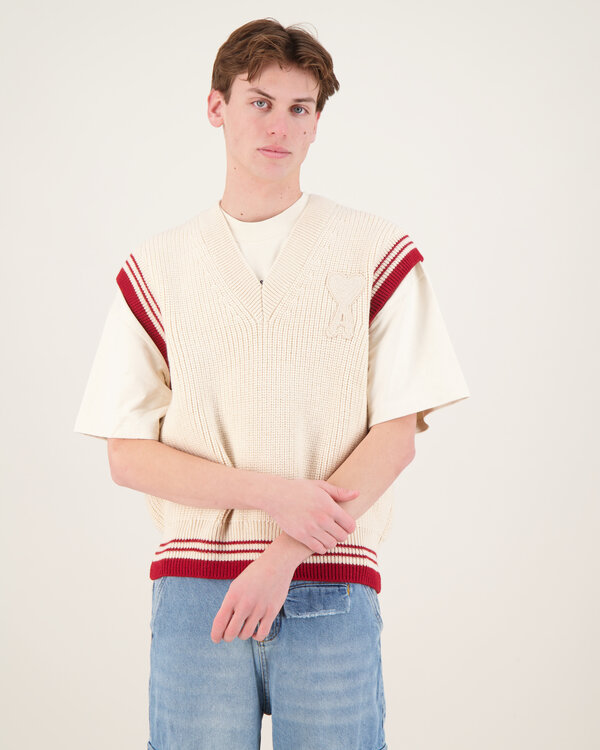 Wool Ribbed Sleeveless V Neck Sweater Creme
