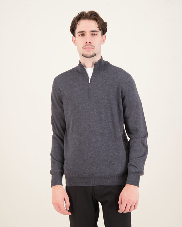 Knitwear Mock Zip Sweater Donker Grijs