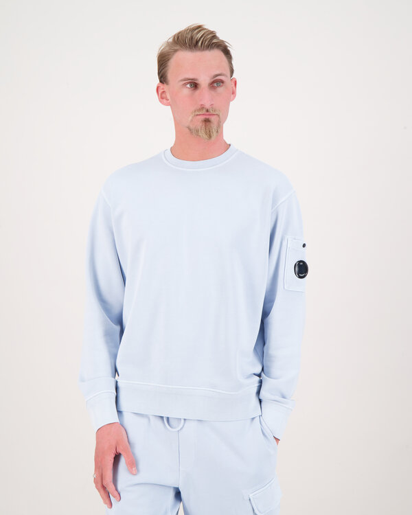Cotton Diagonal Fleece Crewneck Sweater L.Blauw