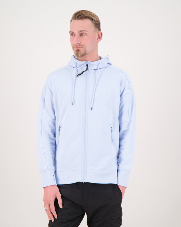Diagonal Raised Fleece Zipped Hooded Sweatshirt Licht Blauw