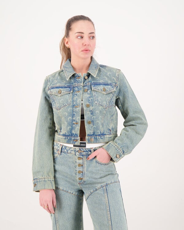 Moon Laser Denim Cropped Jacket Beige