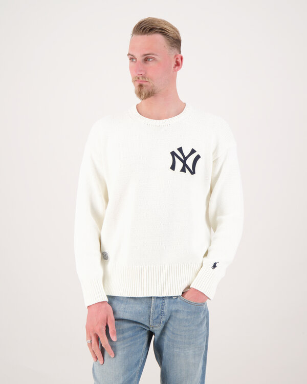 Yankees Logo Knit Crewneck Weiss