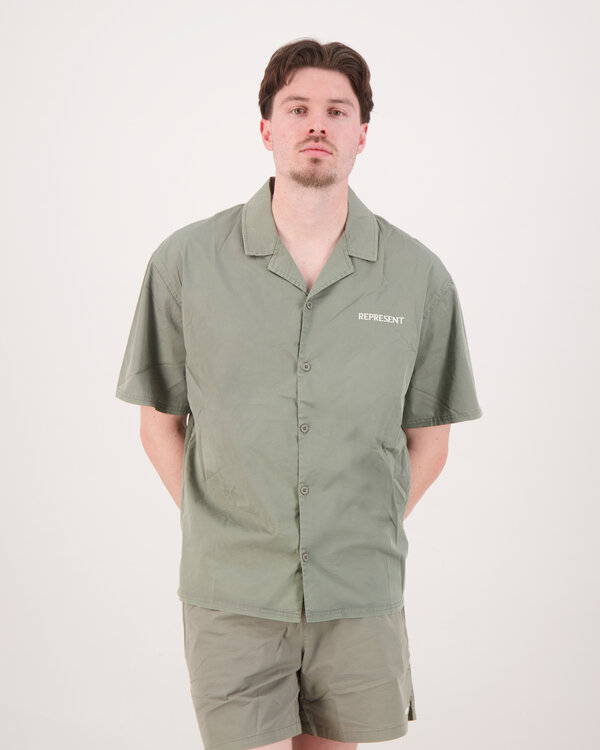 Script Camp Collar Shirt Grey