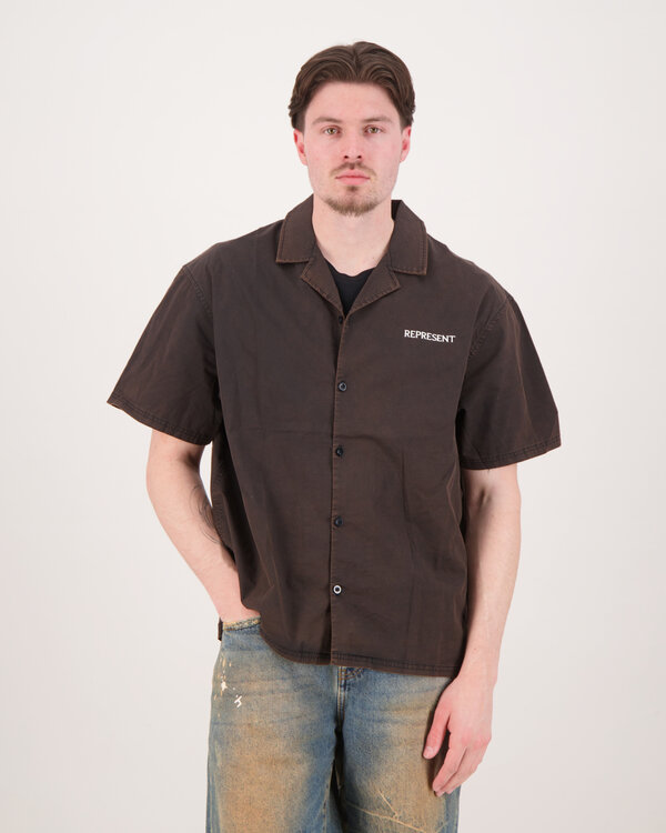 Script Camp Collar Shirt Zwart