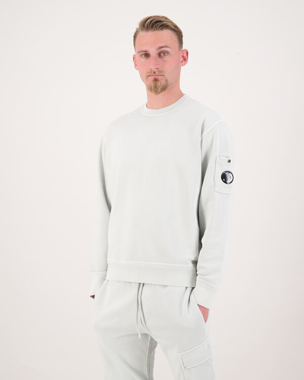 Cotton Diagonal Fleece Crewneck Sweater Blauw