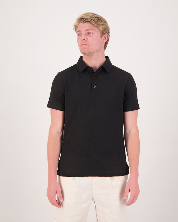Linen Polo Shirt Black