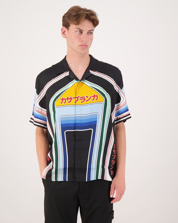 Silk Satin Graphic Short Sleeve Shirt Multicolour