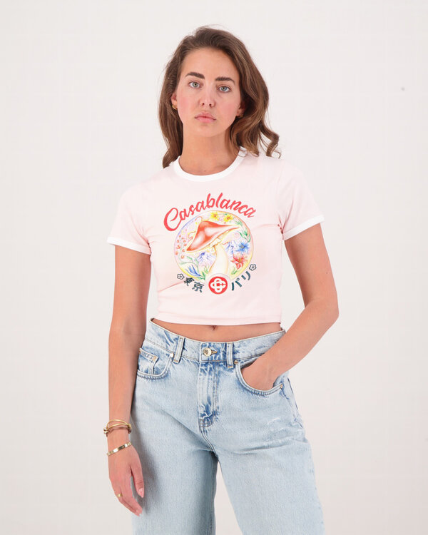 Mushroom Emblem Printed Baby T-Shirt Roze