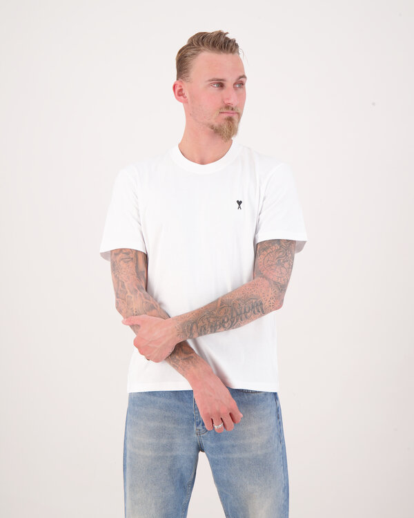 AMI De Coeur Black Logo T-Shirt Offwhite