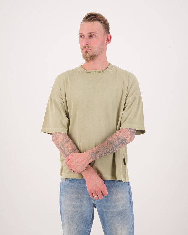 Curved Logo Loose Collar T-Shirt Army