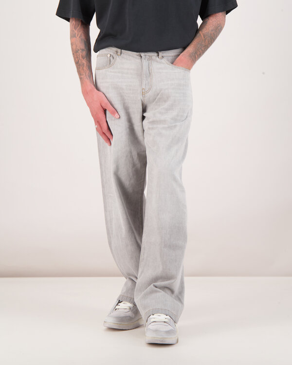 Curved Logo Loose Denim Broek Licht Grijs