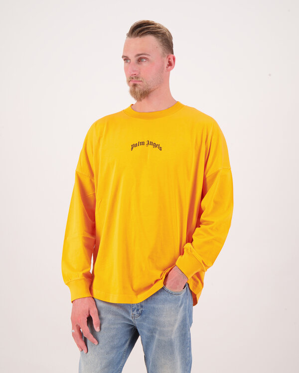 Palm Angels Back Curved Logo Over Tee Long Sleeve Oranje Back Curved Logo Over Tee Long Sleeve Oranje