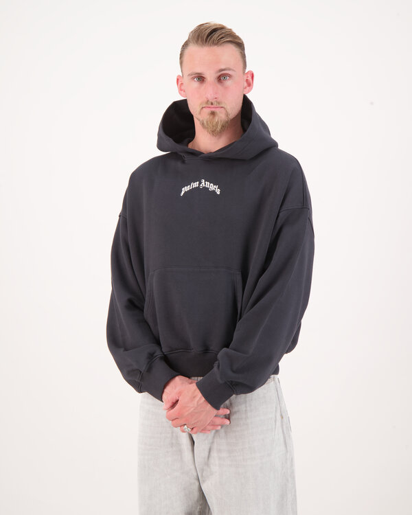 Curved Logo Loose Hoodie Zwart