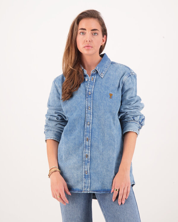 Chemise Col Boutonne Button Down Shirt Blauw Dames