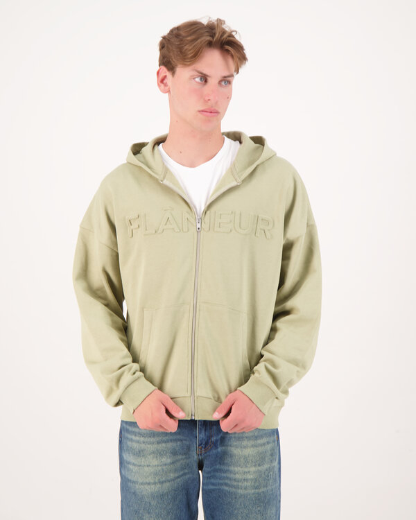 Embossed Zip-Up Hoodie Sand