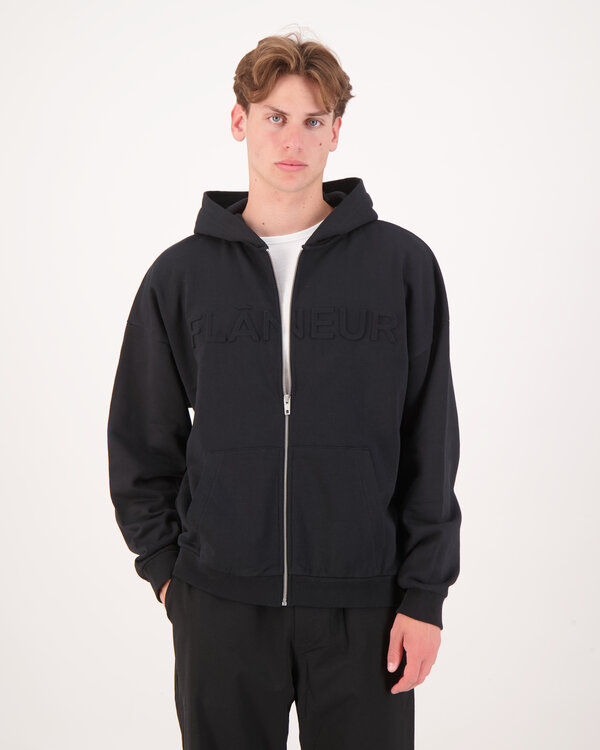 Embossed Zip-Up Hoodie Schwarz