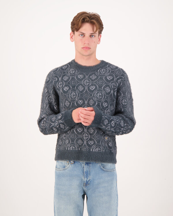 Fluffy Monogram Pullover Grau