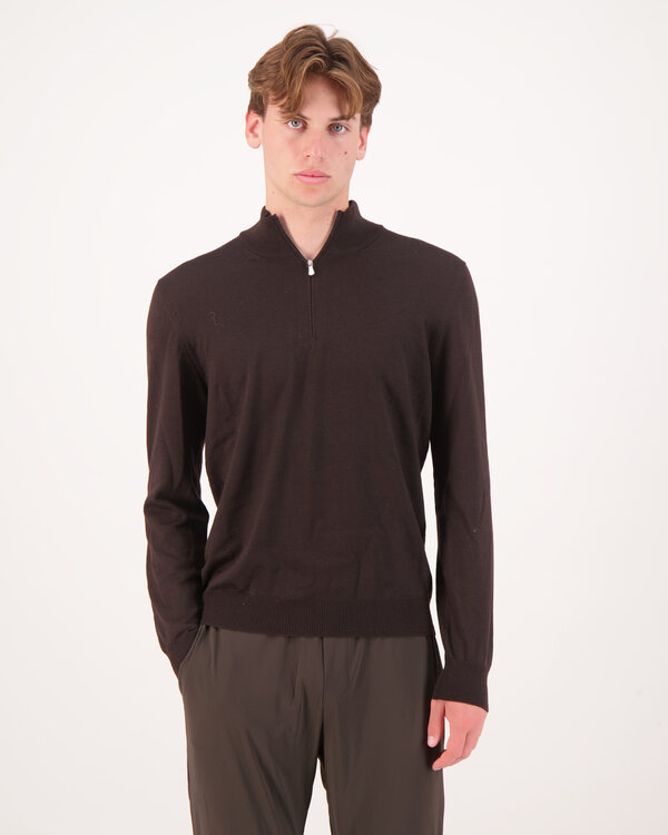 Gestrickt Mock Zip Pullover Braun