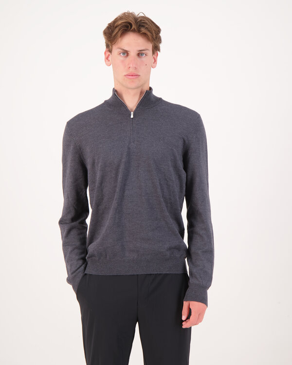 Gestrickt Mock Zip Pullover Dunkelgrau