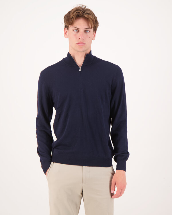 Gestrickt Mock Zip Pullover Marine
