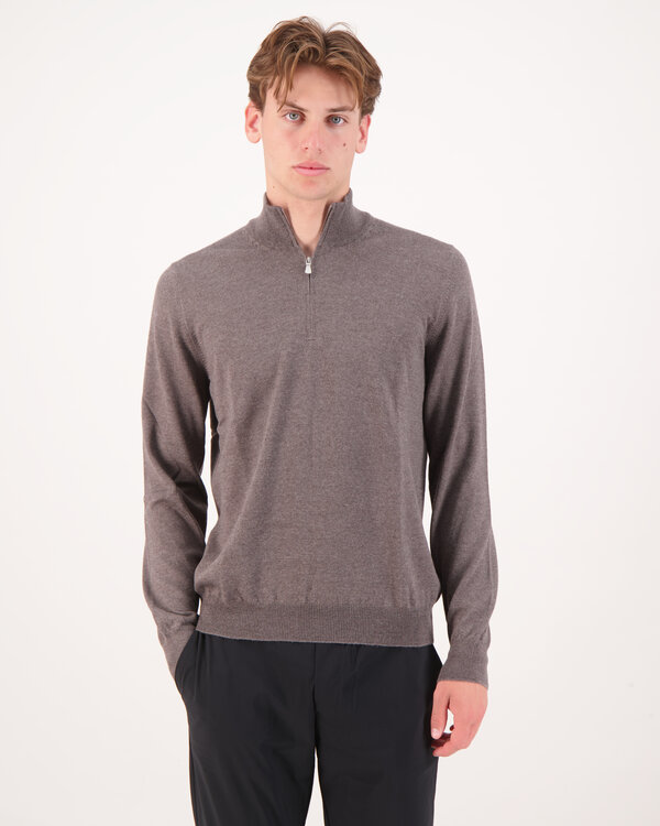 Gestrickt Mock Zip Pullover Taupe