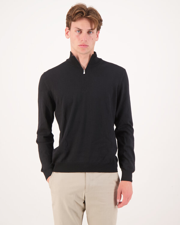 Gestrickt Mock Zip Pullover Schwarz