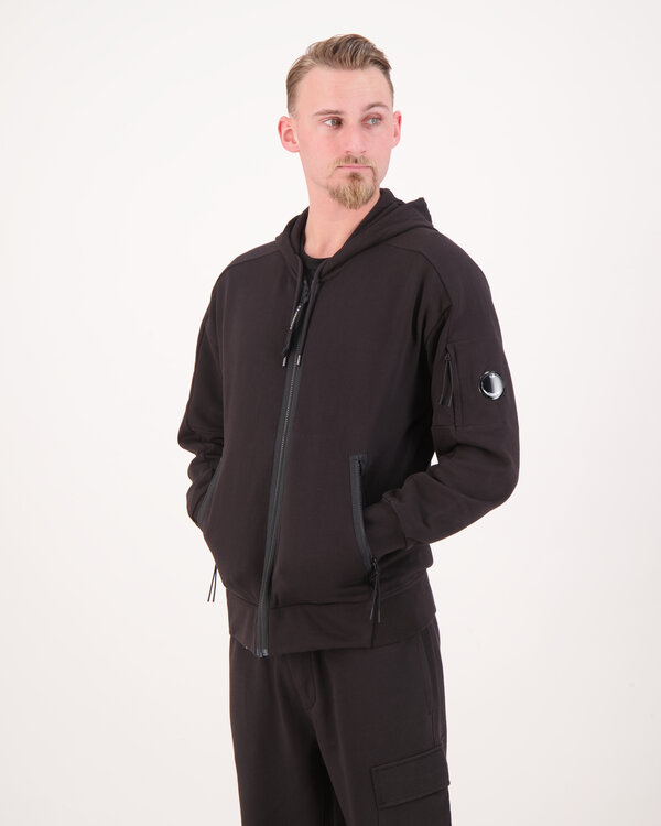 Diagonal Raised Fleece Vest Hoodie Zwart