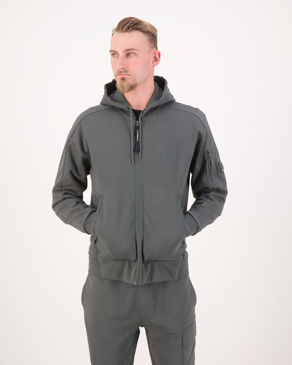Diagonal Raised Fleece Vest Hoodie Donkergrijs